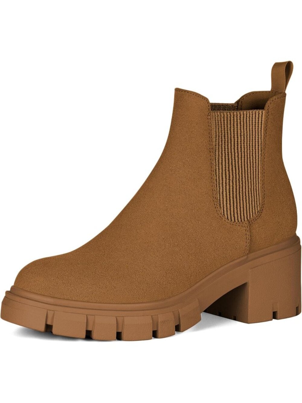 Women's Brown Suede Slip On Elastic Ankle Booties Fashion Lug Sole Chunky Heel